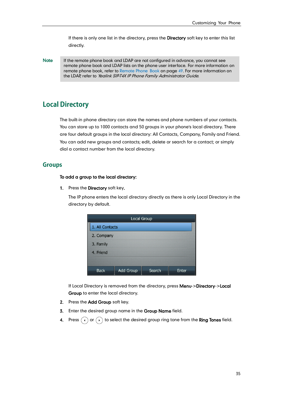Local directory, Groups | Yealink SIP-T46G User Manual | Page 45 / 168