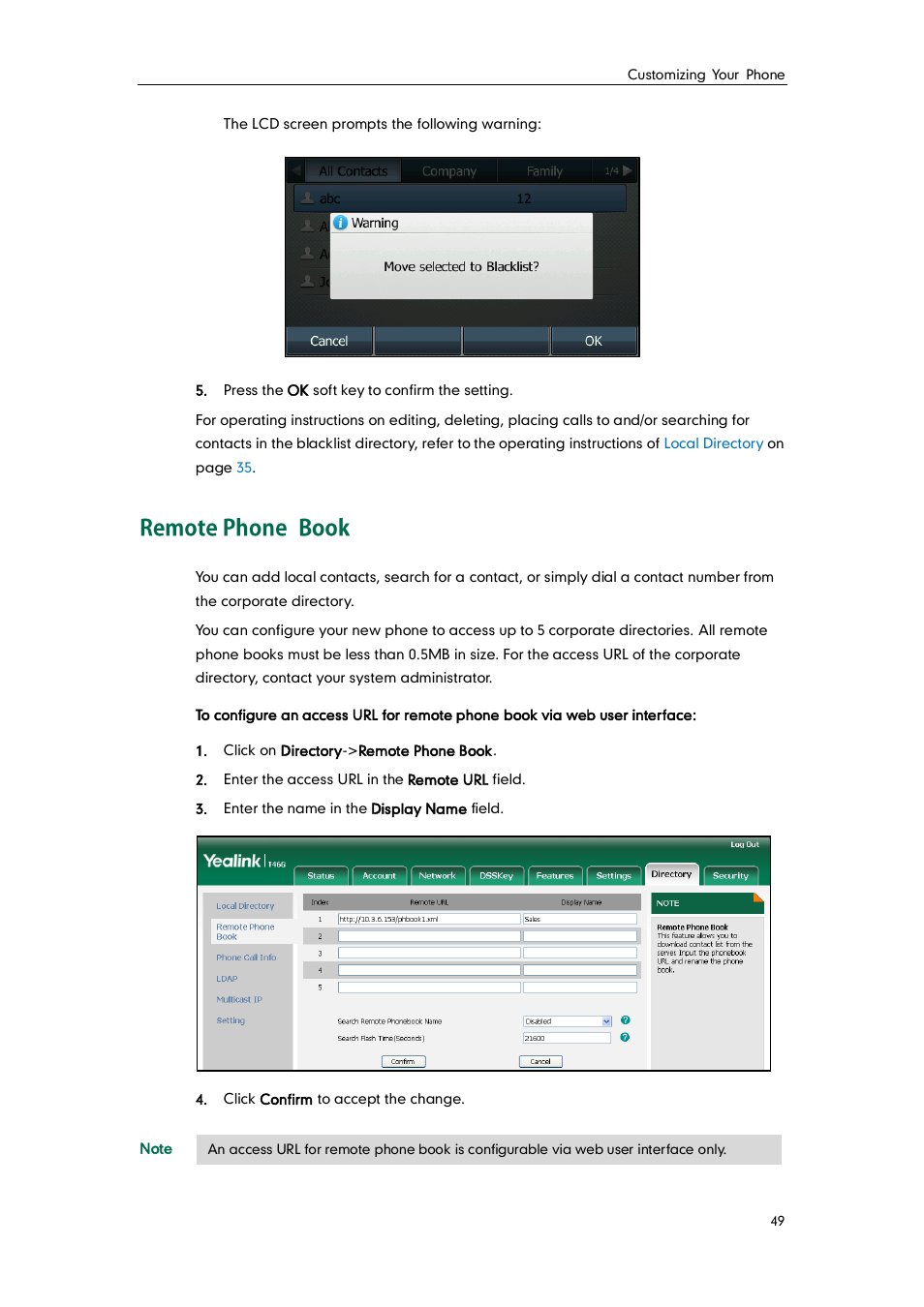 Remote phone book, Remote phone, Book | Yealink SIP-T46G User Manual | Page 59 / 168