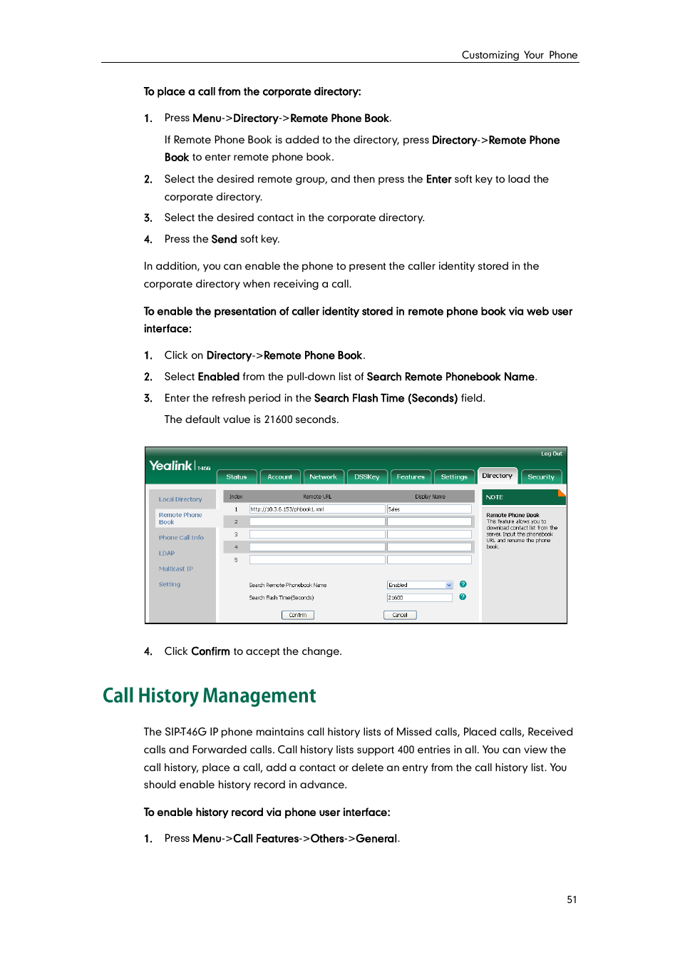 Call history management | Yealink SIP-T46G User Manual | Page 61 / 168