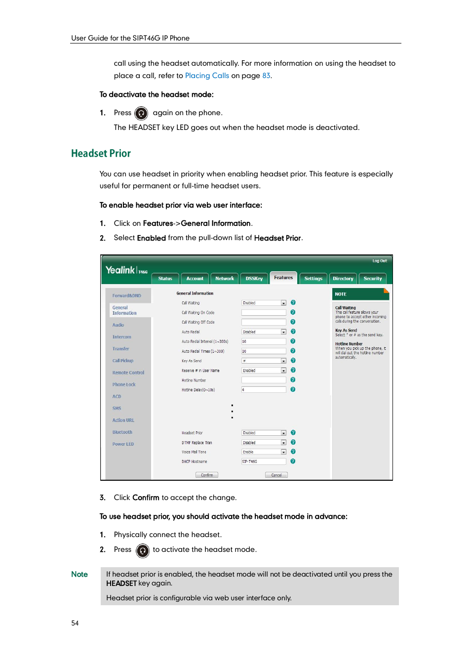 Headset prior | Yealink SIP-T46G User Manual | Page 64 / 168