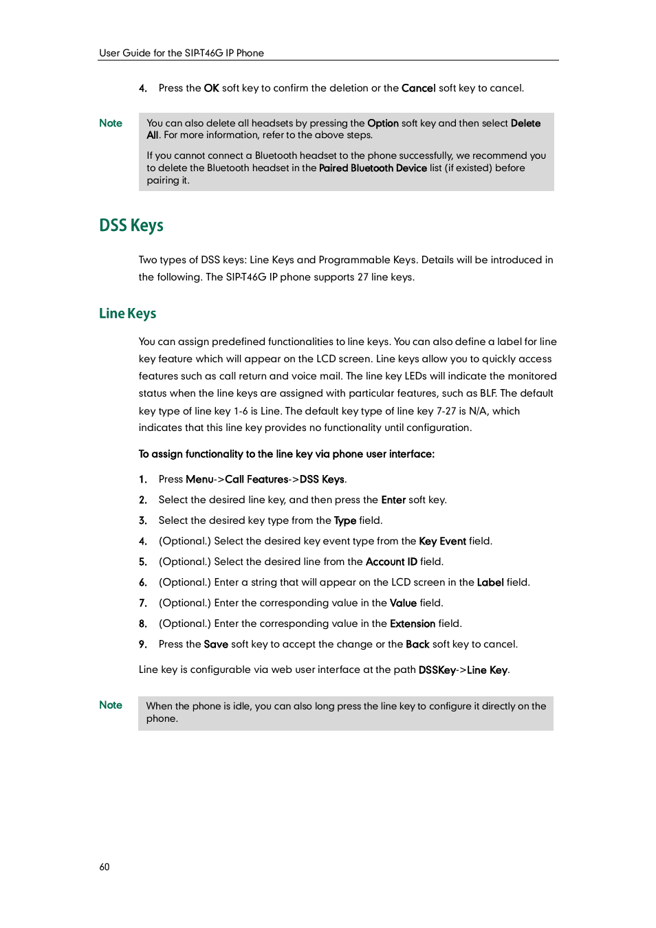 Dss keys, Line keys | Yealink SIP-T46G User Manual | Page 70 / 168