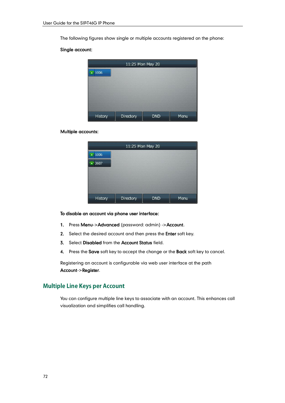 Multiple line keys per account | Yealink SIP-T46G User Manual | Page 82 / 168