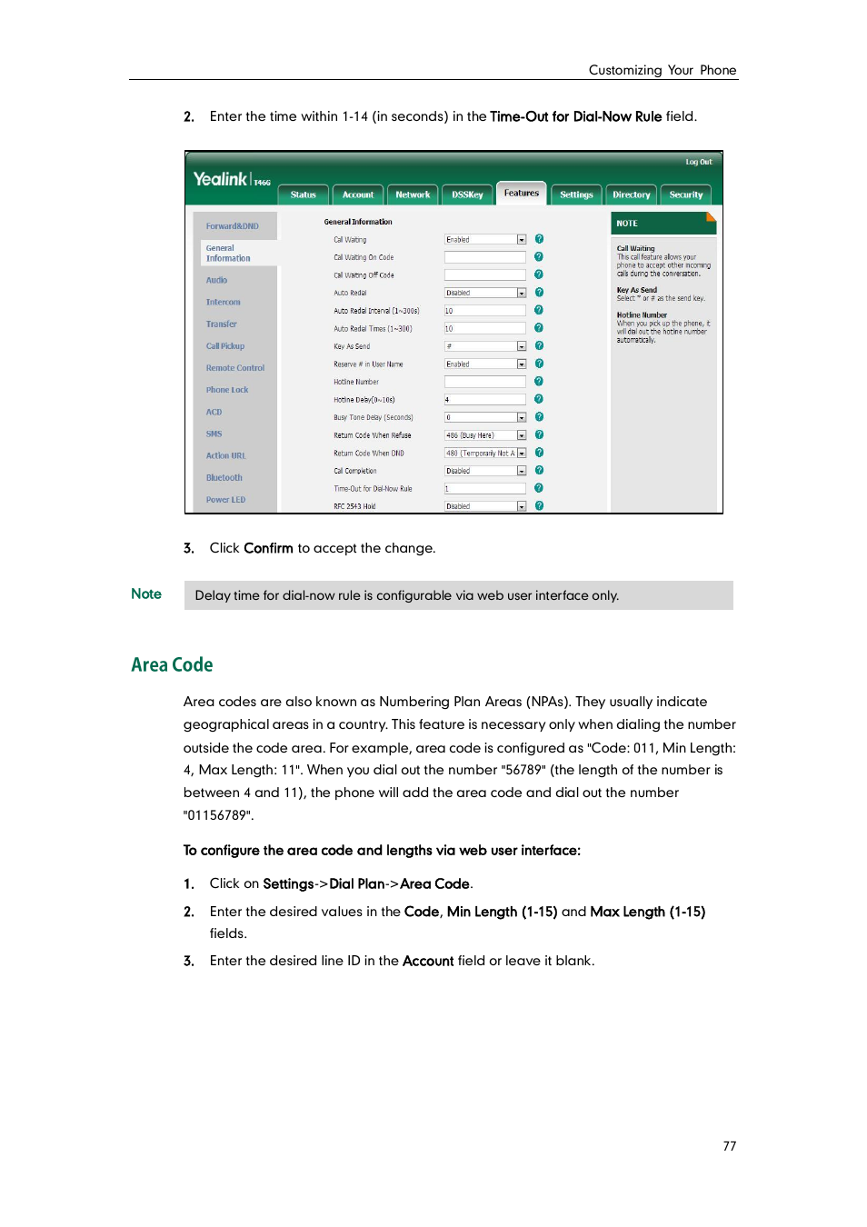 Area code | Yealink SIP-T46G User Manual | Page 87 / 168