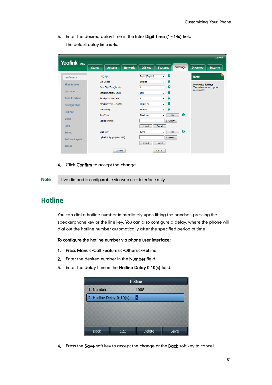 Hotline | Yealink SIP-T46G User Manual | Page 91 / 168
