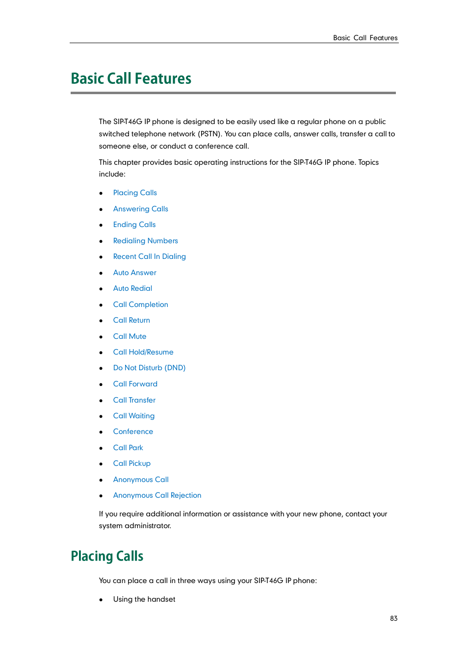 Basic call features, Placing calls | Yealink SIP-T46G User Manual | Page 93 / 168
