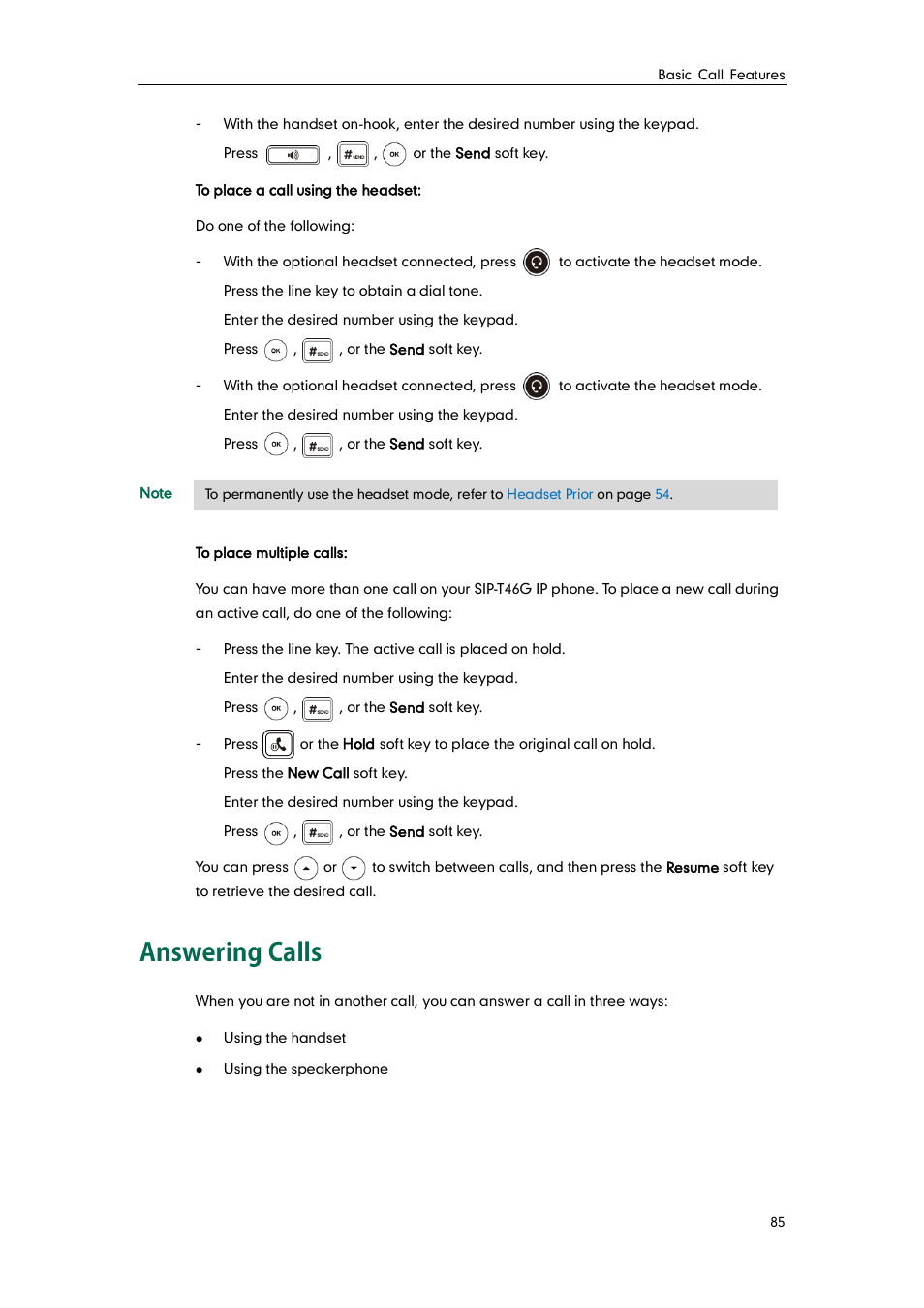 Answering calls | Yealink SIP-T46G User Manual | Page 95 / 168