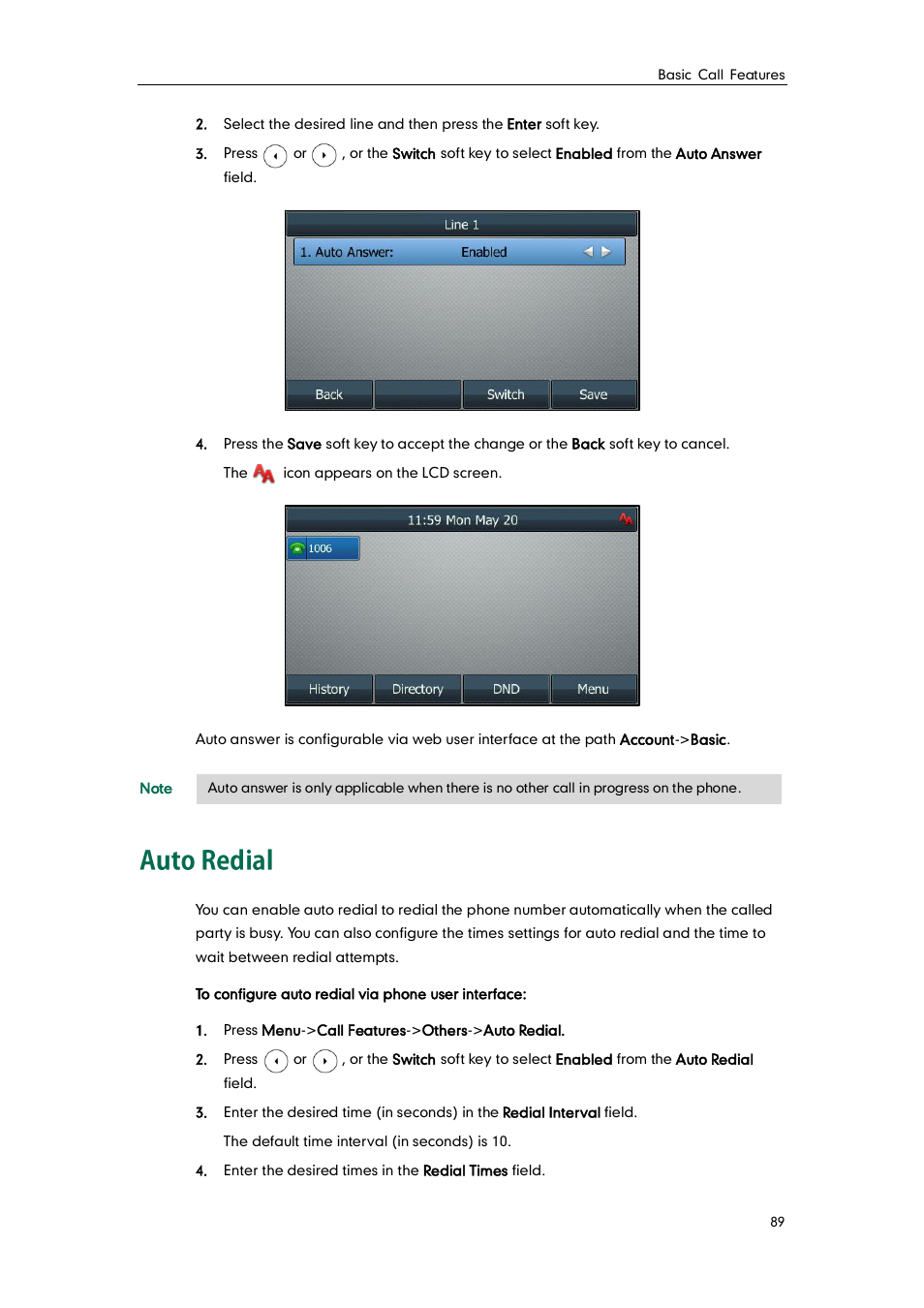 Auto redial | Yealink SIP-T46G User Manual | Page 99 / 168