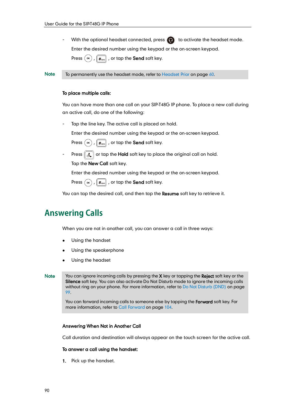 Answering calls | Yealink SIP-T48G User Manual | Page 100 / 170