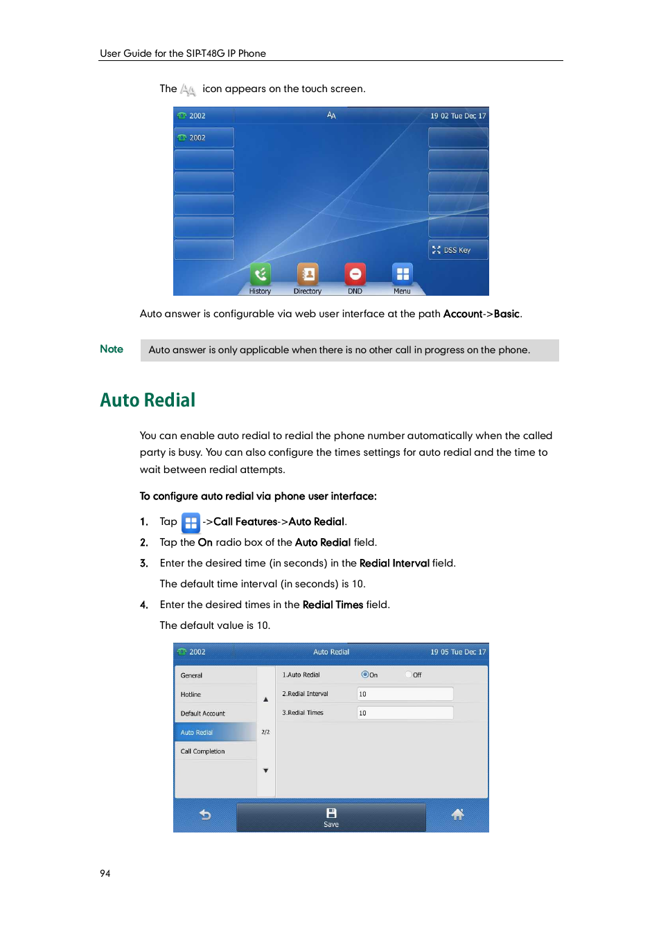 Auto redial | Yealink SIP-T48G User Manual | Page 104 / 170