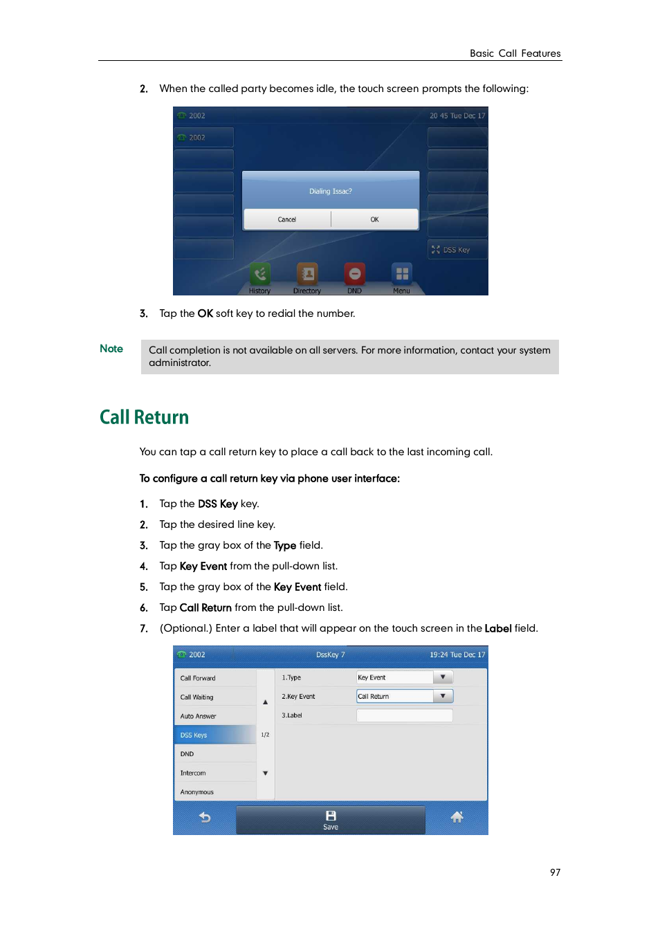 Call return | Yealink SIP-T48G User Manual | Page 107 / 170