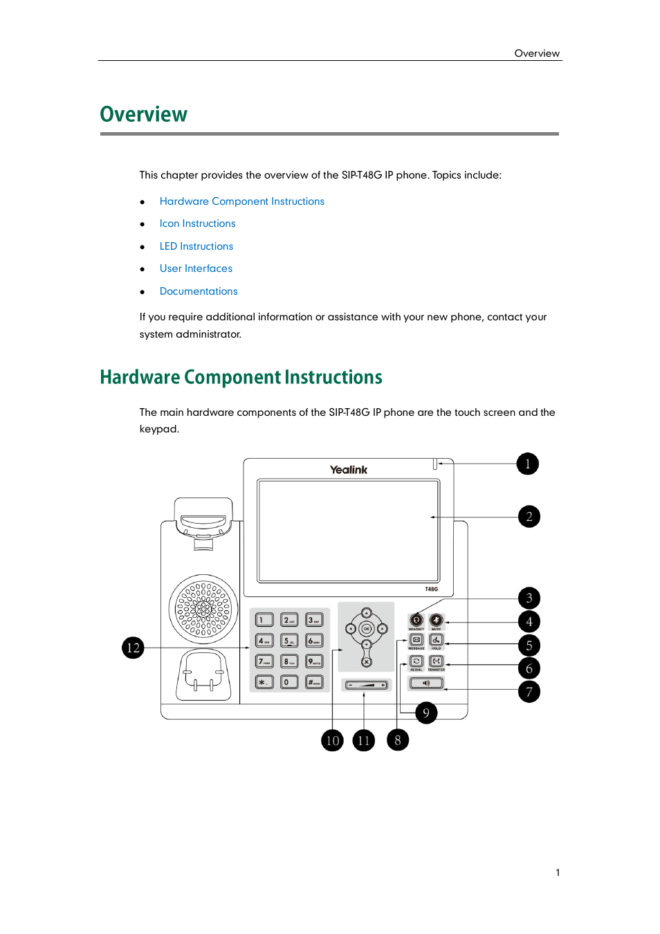 Overview, Hardware component instructions | Yealink SIP-T48G User Manual | Page 11 / 170