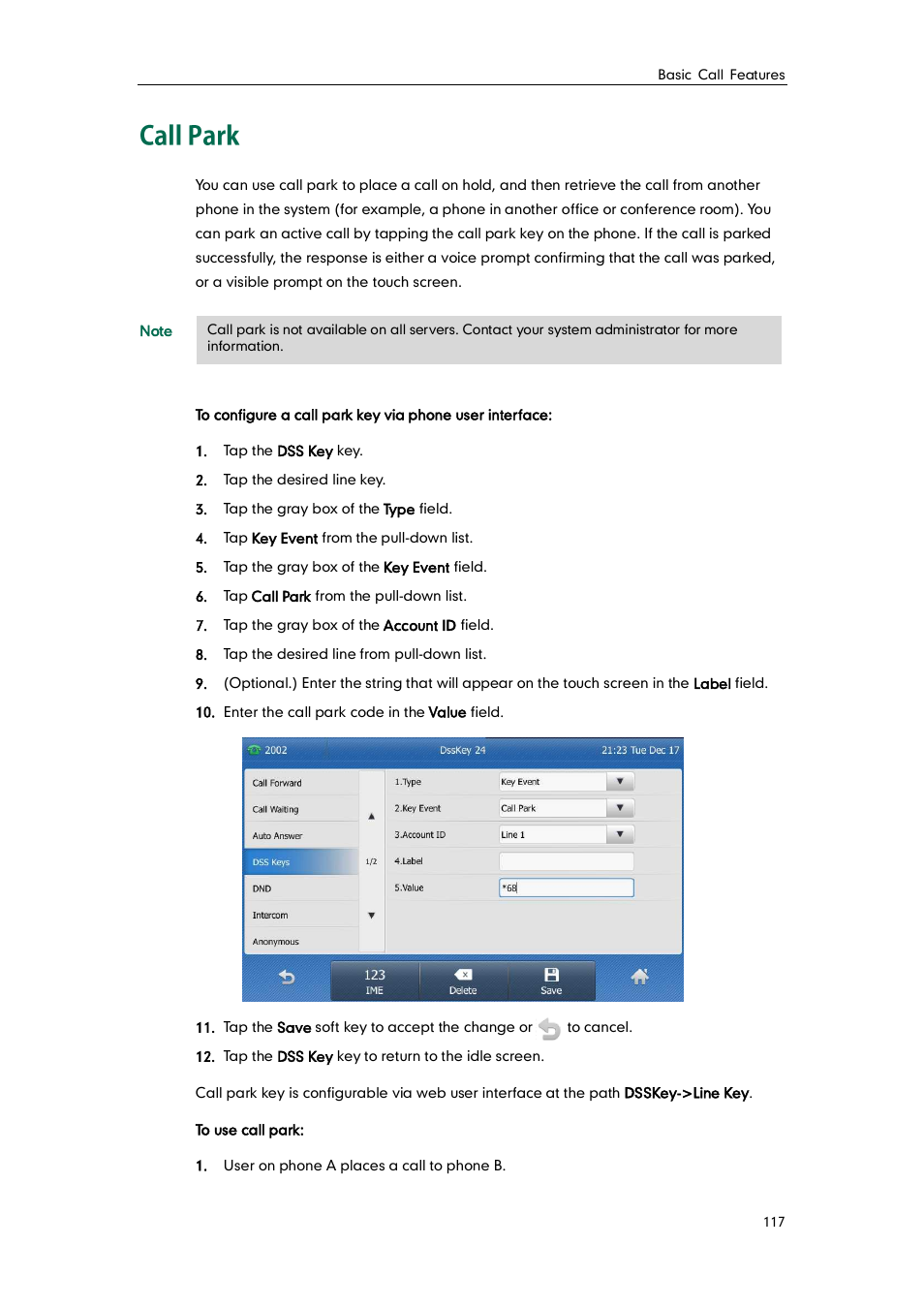 Call park | Yealink SIP-T48G User Manual | Page 127 / 170