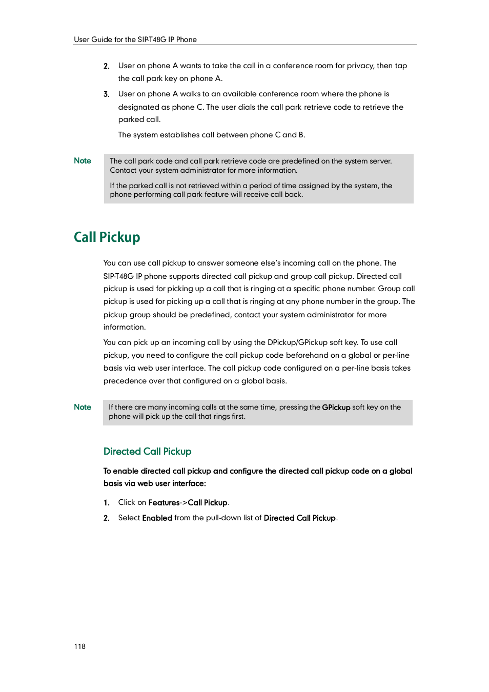 Call pickup | Yealink SIP-T48G User Manual | Page 128 / 170