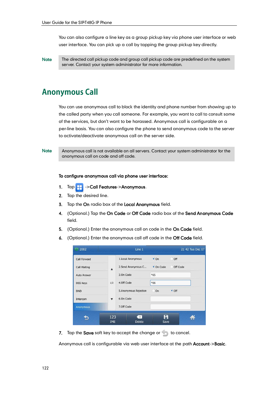 Anonymous call | Yealink SIP-T48G User Manual | Page 132 / 170