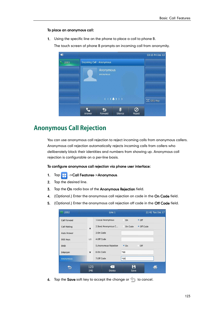 Anonymous call rejection | Yealink SIP-T48G User Manual | Page 133 / 170