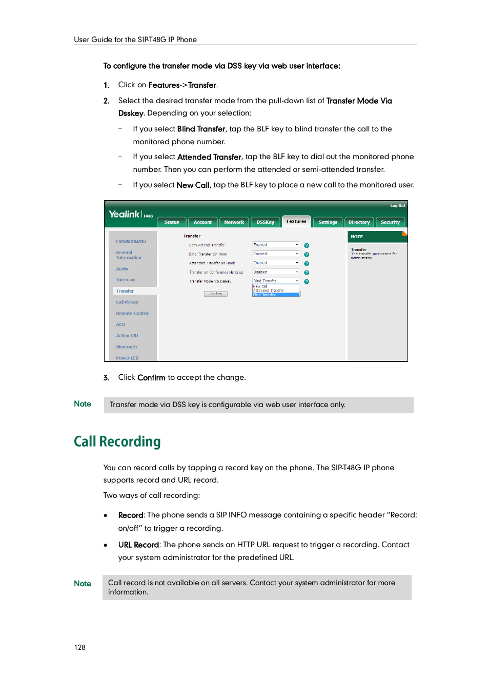 Call recording | Yealink SIP-T48G User Manual | Page 138 / 170