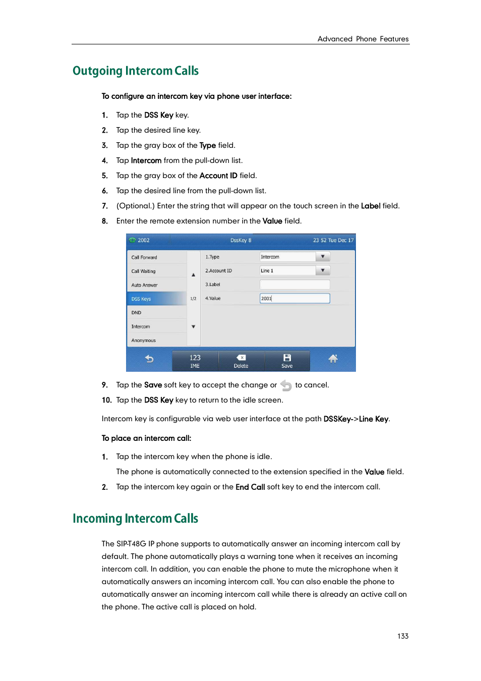 Outgoing intercom calls, Incoming intercom calls, Outgoing intercom calls incoming intercom calls | Yealink SIP-T48G User Manual | Page 143 / 170