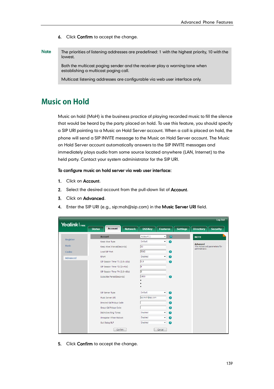 Music on hold | Yealink SIP-T48G User Manual | Page 149 / 170