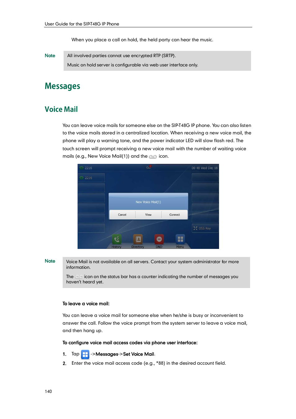 Messages, Voice mail | Yealink SIP-T48G User Manual | Page 150 / 170
