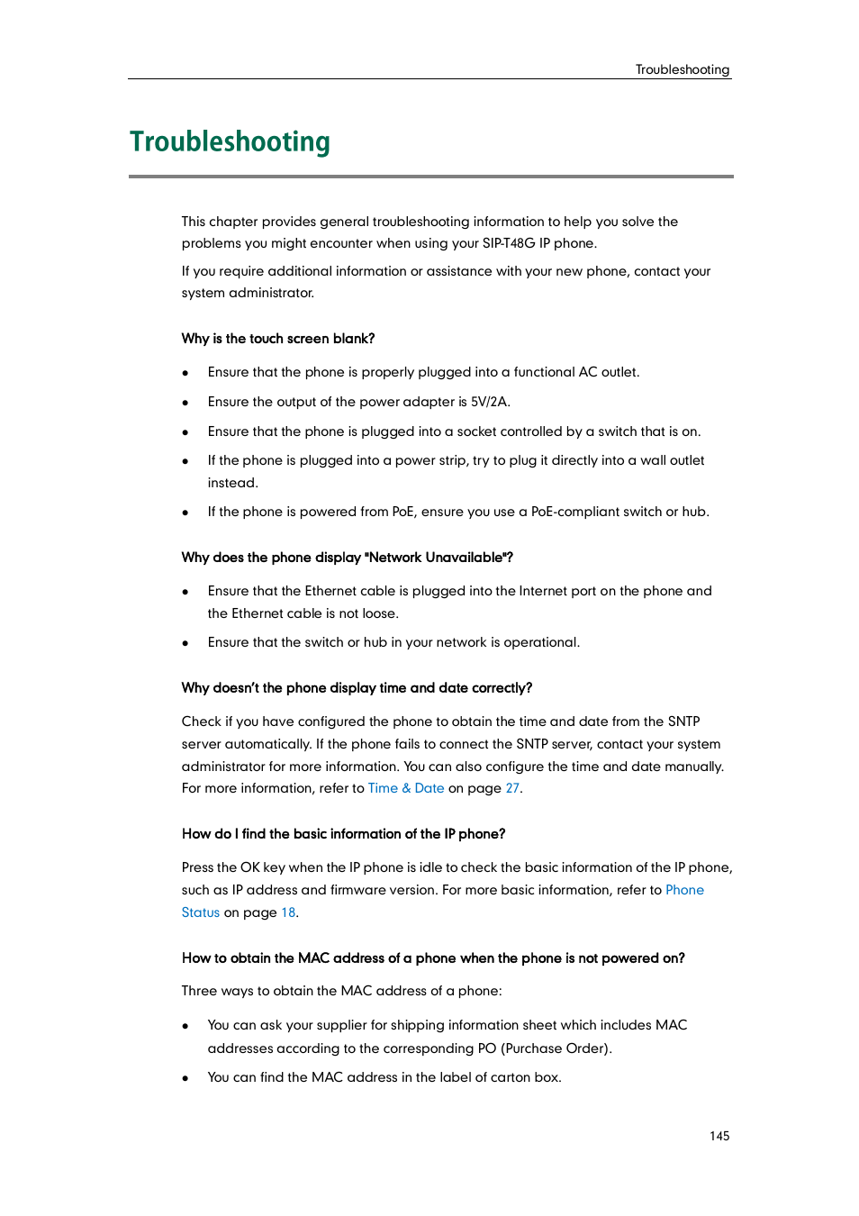 Troubleshooting | Yealink SIP-T48G User Manual | Page 155 / 170