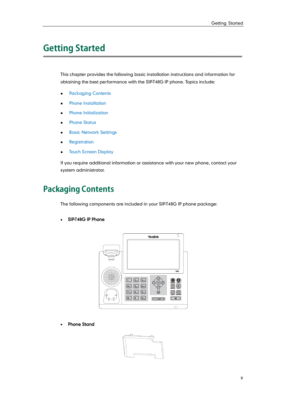 Getting started, Packaging contents | Yealink SIP-T48G User Manual | Page 19 / 170