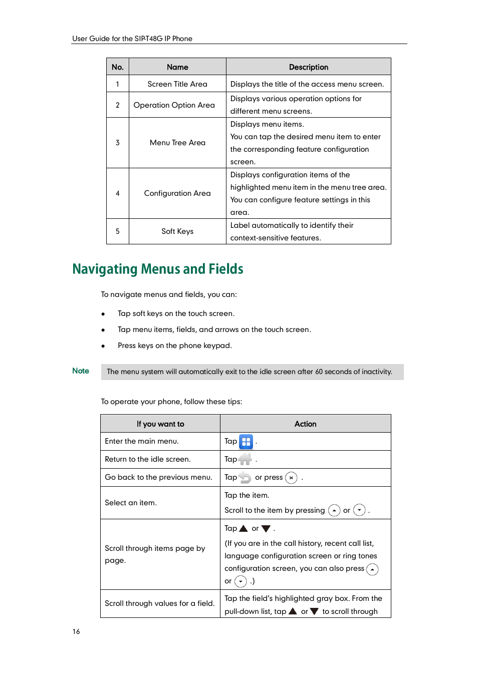 Navigating menus and fields | Yealink SIP-T48G User Manual | Page 26 / 170