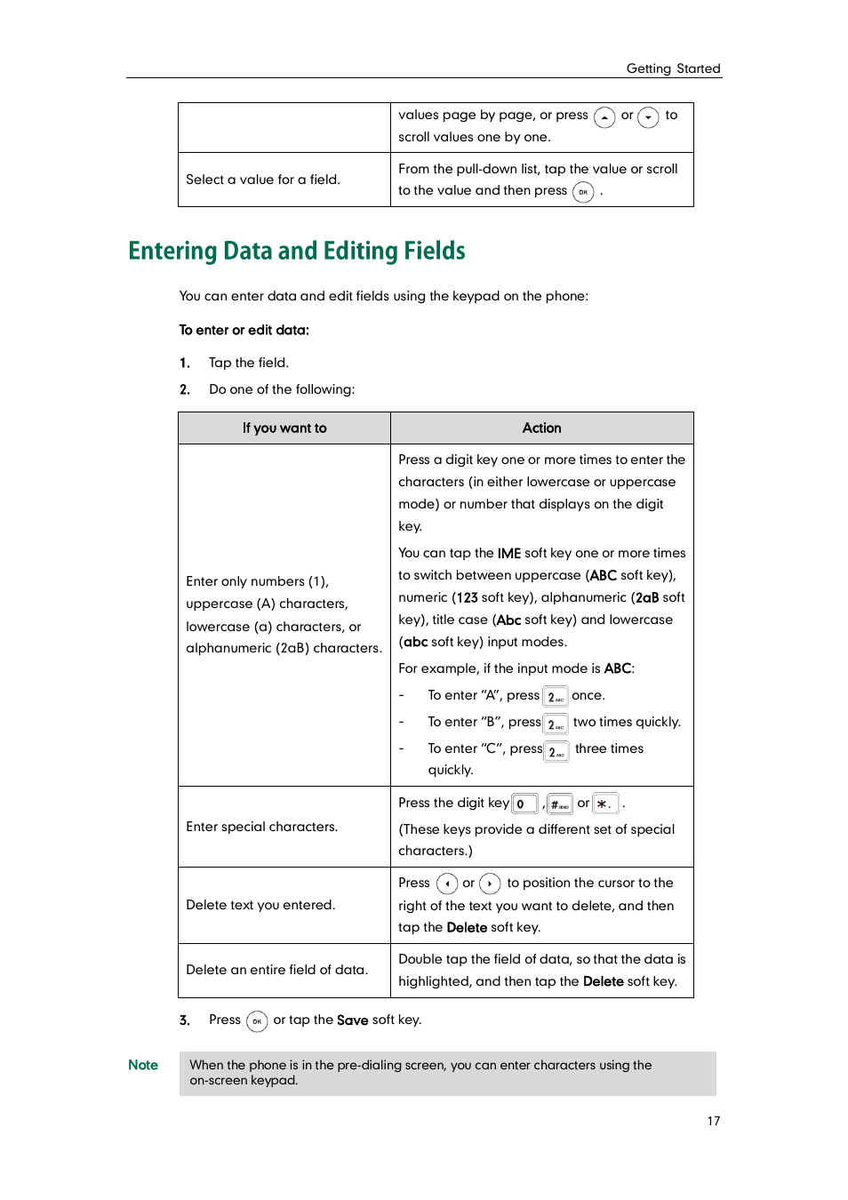 Entering data and editing fields | Yealink SIP-T48G User Manual | Page 27 / 170