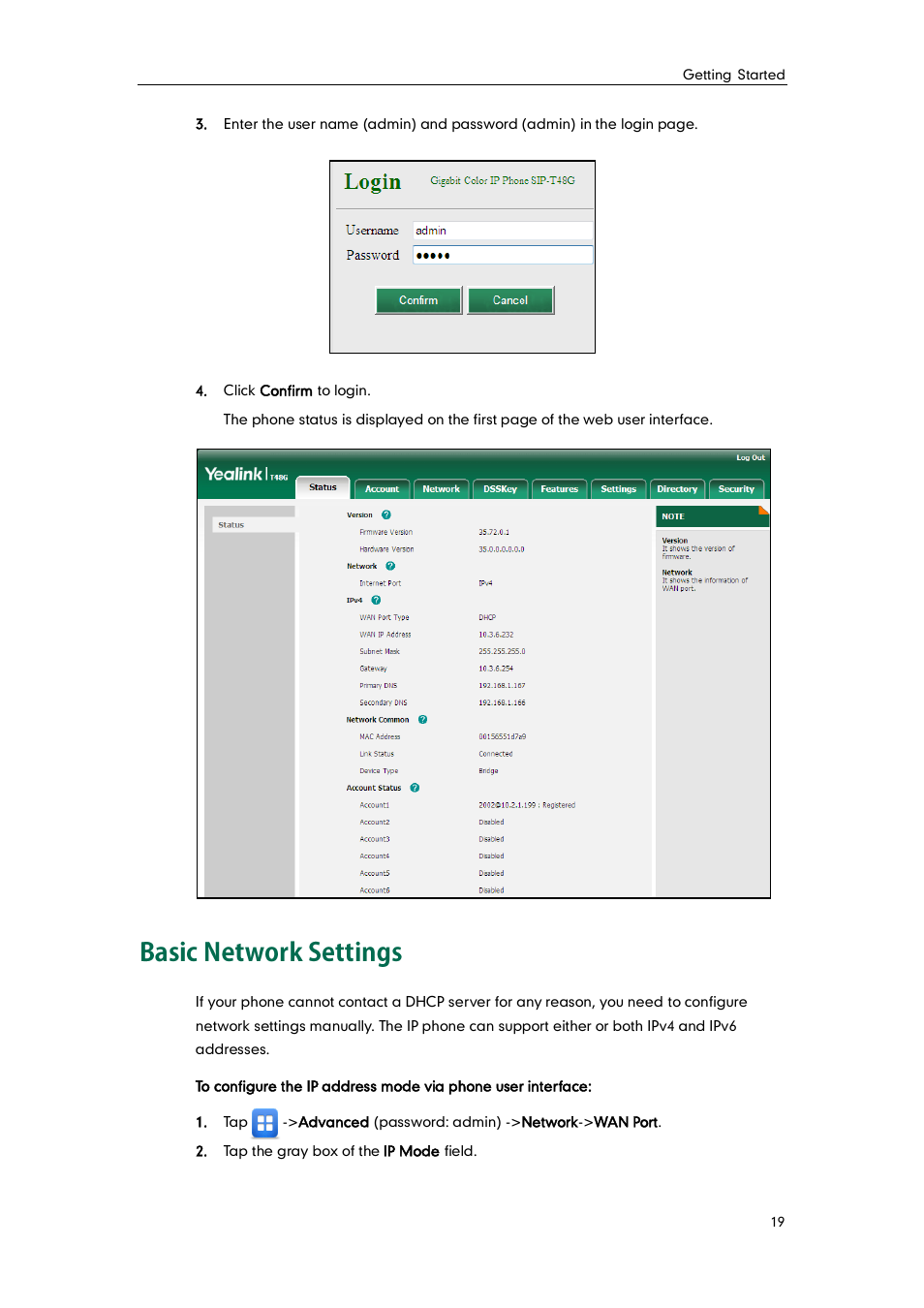 Basic network settings | Yealink SIP-T48G User Manual | Page 29 / 170