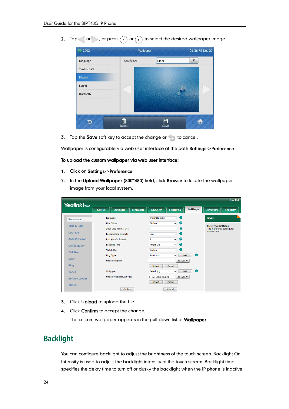 Backlight | Yealink SIP-T48G User Manual | Page 34 / 170