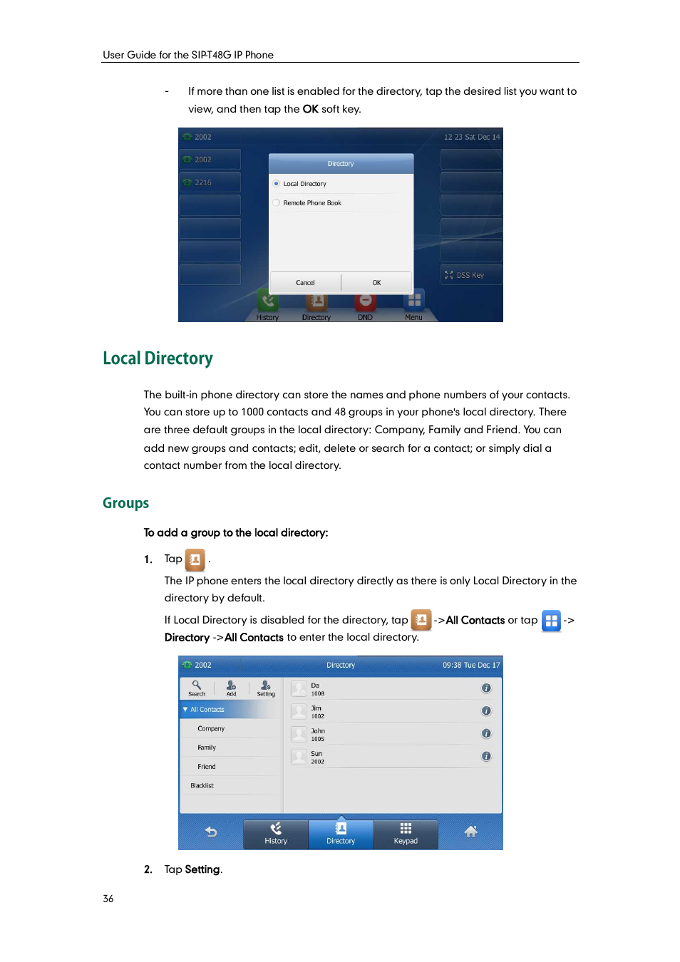 Local directory, Groups | Yealink SIP-T48G User Manual | Page 46 / 170