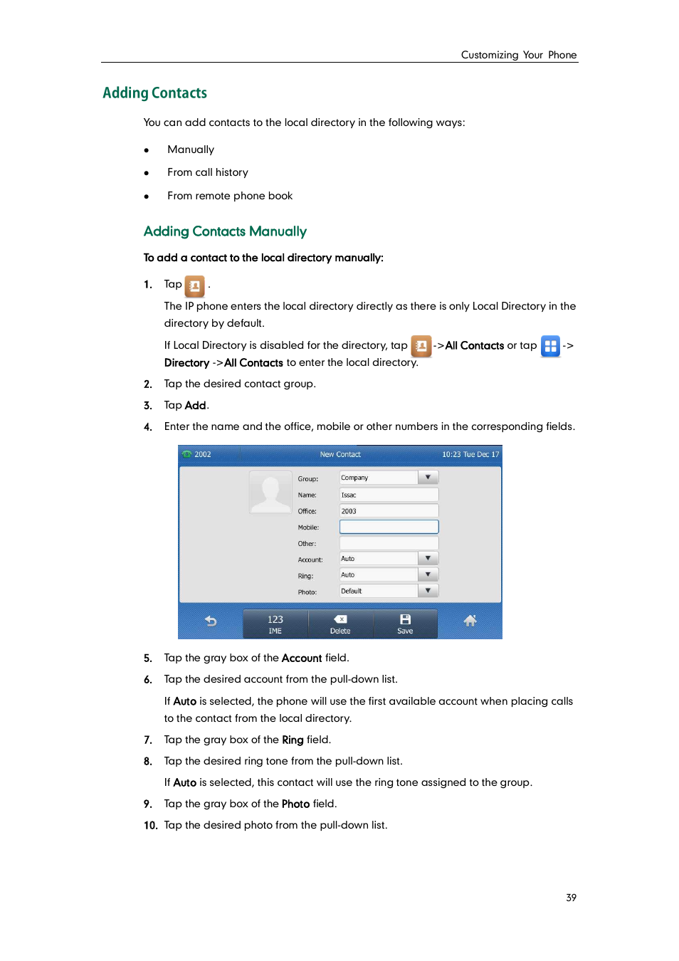 Adding contacts | Yealink SIP-T48G User Manual | Page 49 / 170