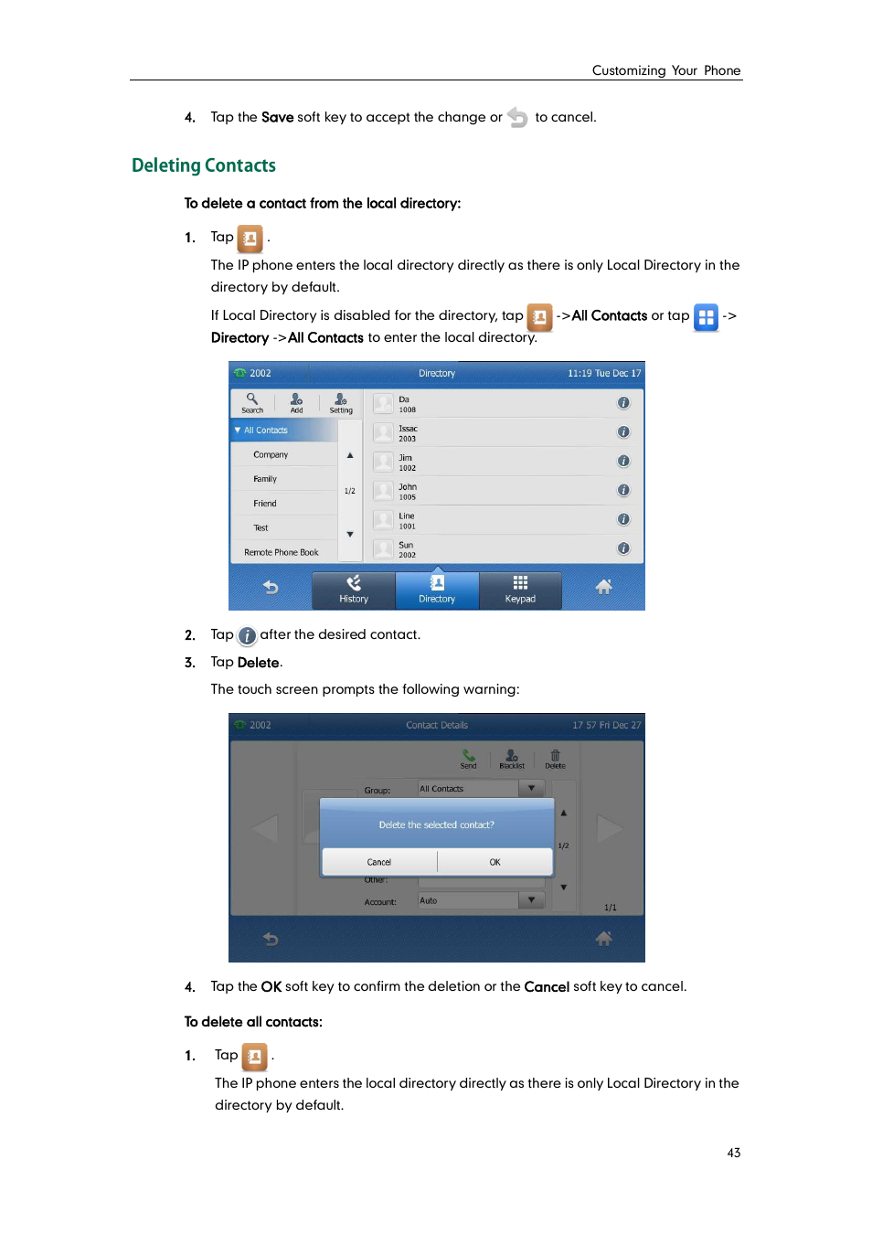 Deleting contacts | Yealink SIP-T48G User Manual | Page 53 / 170