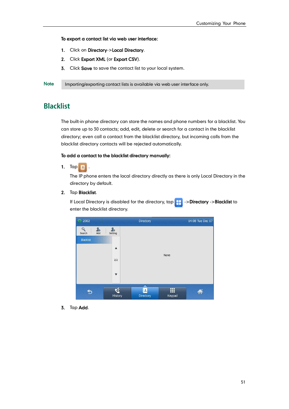 Blacklist | Yealink SIP-T48G User Manual | Page 61 / 170