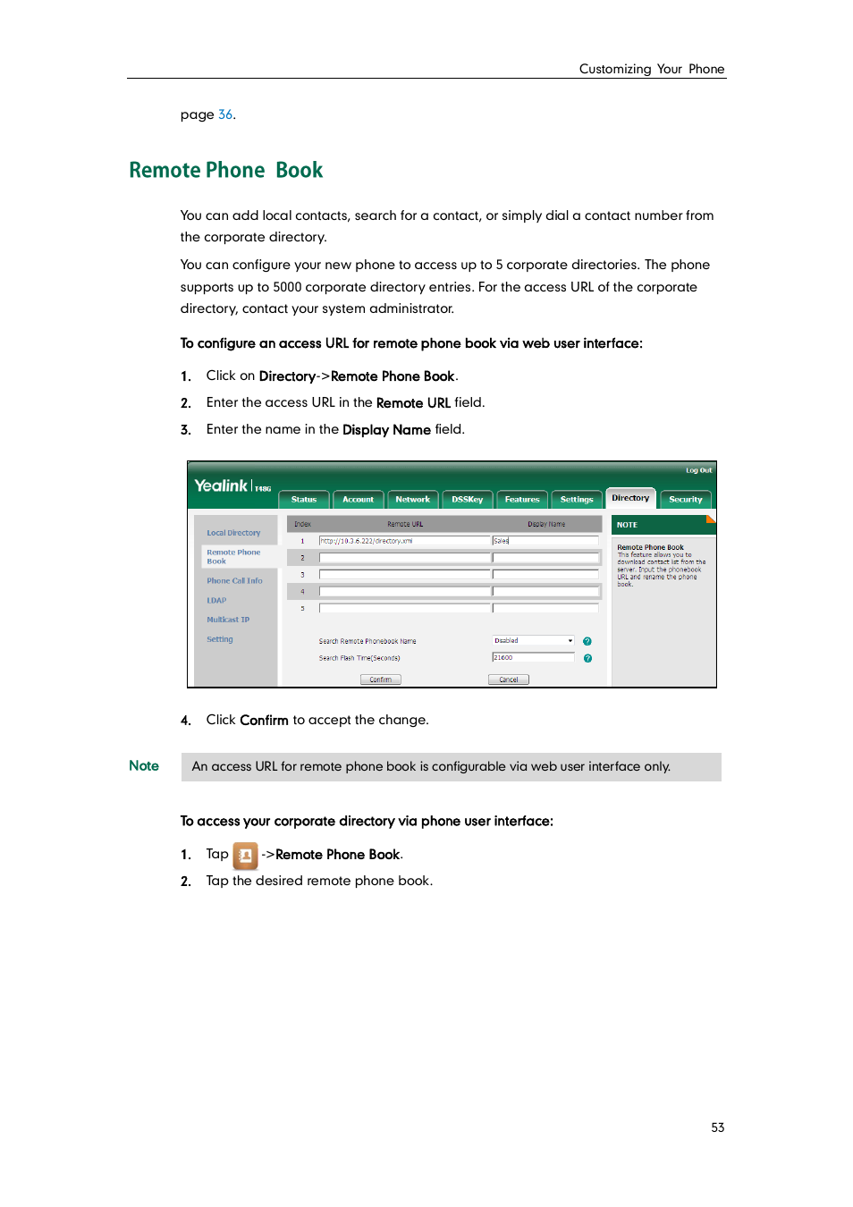 Remote phone book, Remote phone, Book | Yealink SIP-T48G User Manual | Page 63 / 170