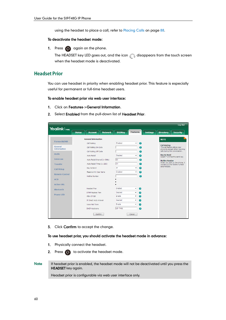 Headset prior | Yealink SIP-T48G User Manual | Page 70 / 170