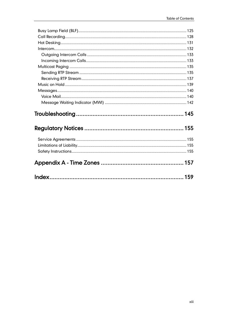 Troubleshooting, Regulatory notices, Appendix a - time zones | Index | Yealink SIP-T48G User Manual | Page 9 / 170