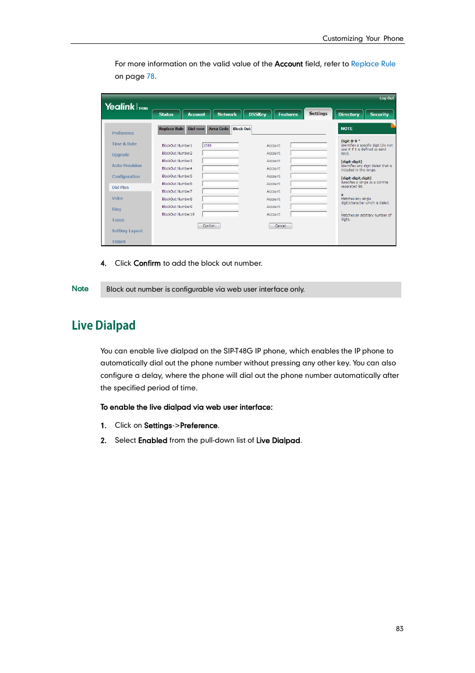 Live dialpad | Yealink SIP-T48G User Manual | Page 93 / 170