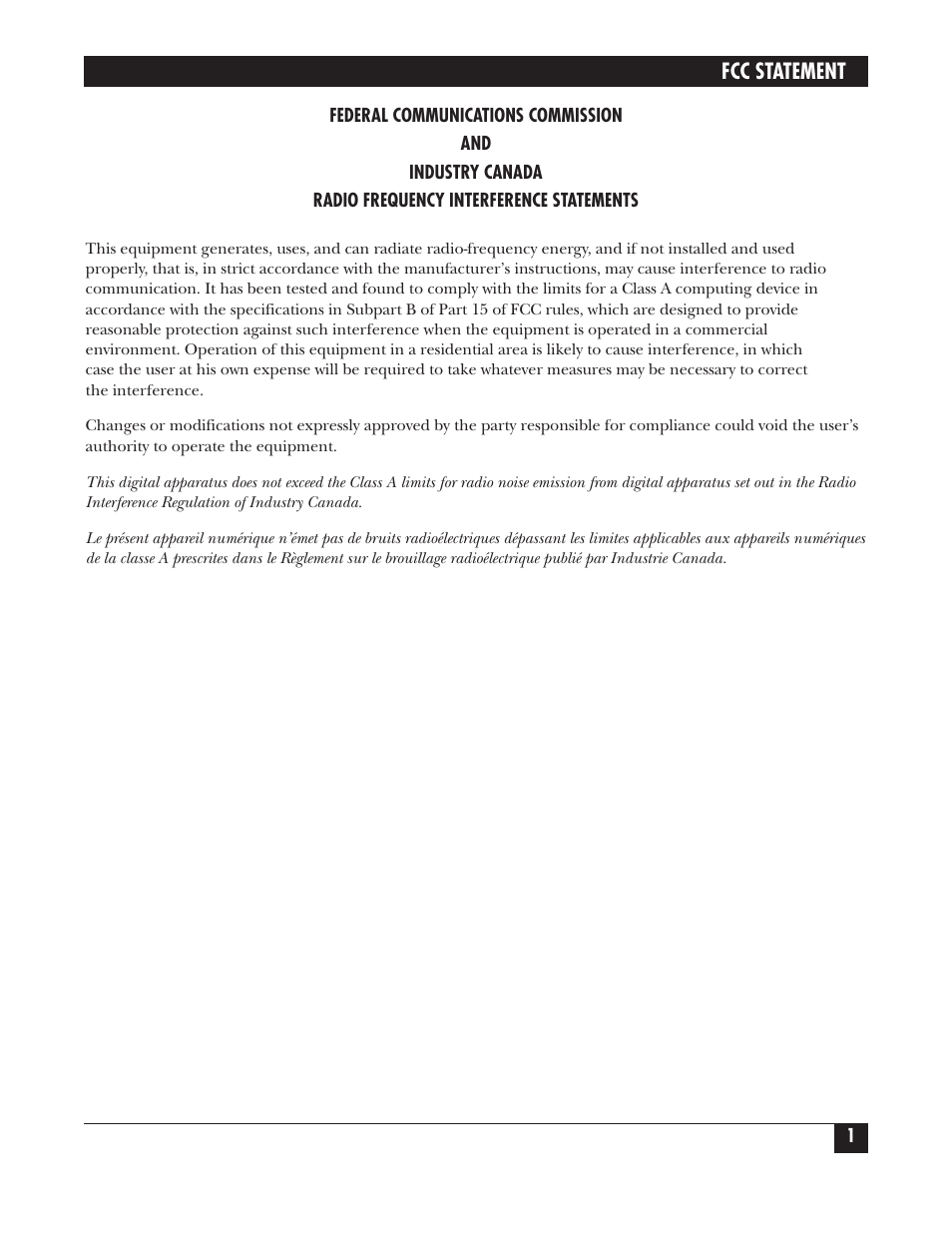 Fcc statement | Black Box PROTOCOL CONVERTER A/S-4 User Manual | Page 2 / 88