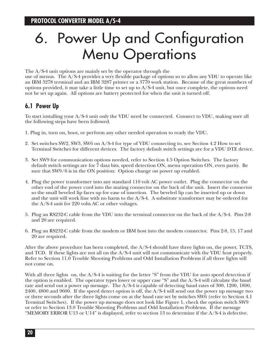 Power up and configuration menu operations | Black Box PROTOCOL CONVERTER A/S-4 User Manual | Page 21 / 88