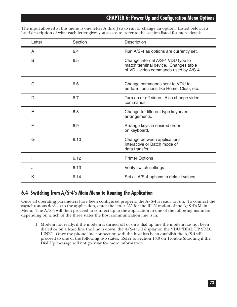 Chapter 6: power up and configuration menu options | Black Box PROTOCOL CONVERTER A/S-4 User Manual | Page 24 / 88