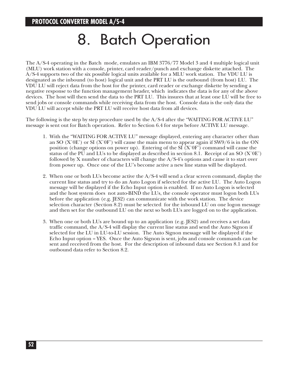 Batch operation | Black Box PROTOCOL CONVERTER A/S-4 User Manual | Page 53 / 88