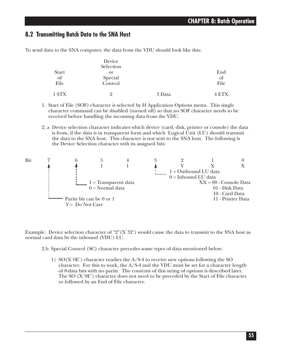 Chapter 8: batch operation, 2 transmitting batch data to the sna host | Black Box PROTOCOL CONVERTER A/S-4 User Manual | Page 56 / 88