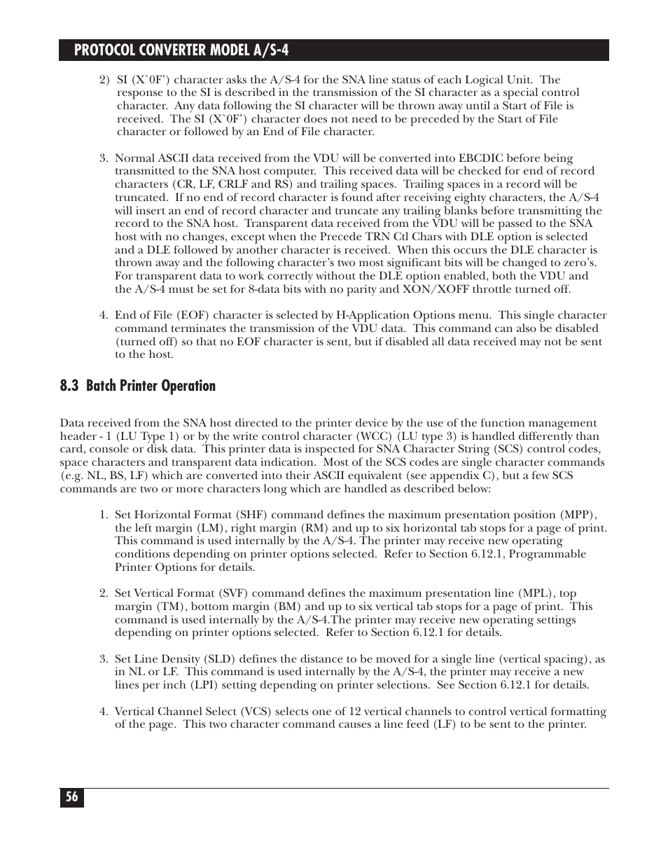 Protocol converter model a/s-4, 3 batch printer operation | Black Box PROTOCOL CONVERTER A/S-4 User Manual | Page 57 / 88