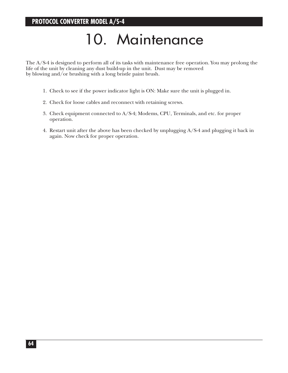 Maintenance | Black Box PROTOCOL CONVERTER A/S-4 User Manual | Page 65 / 88