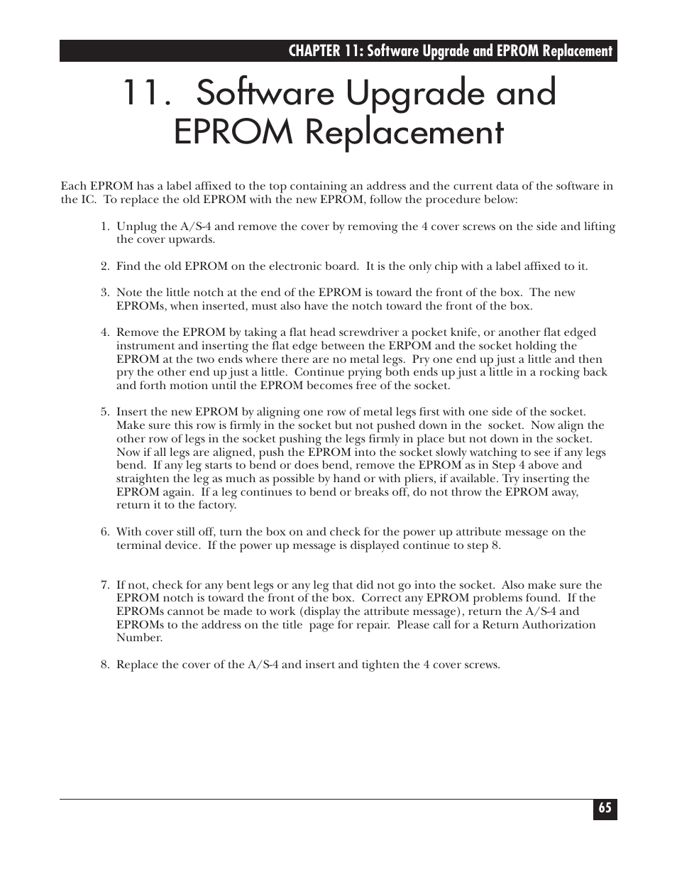 Software upgrade and eprom replacement | Black Box PROTOCOL CONVERTER A/S-4 User Manual | Page 66 / 88