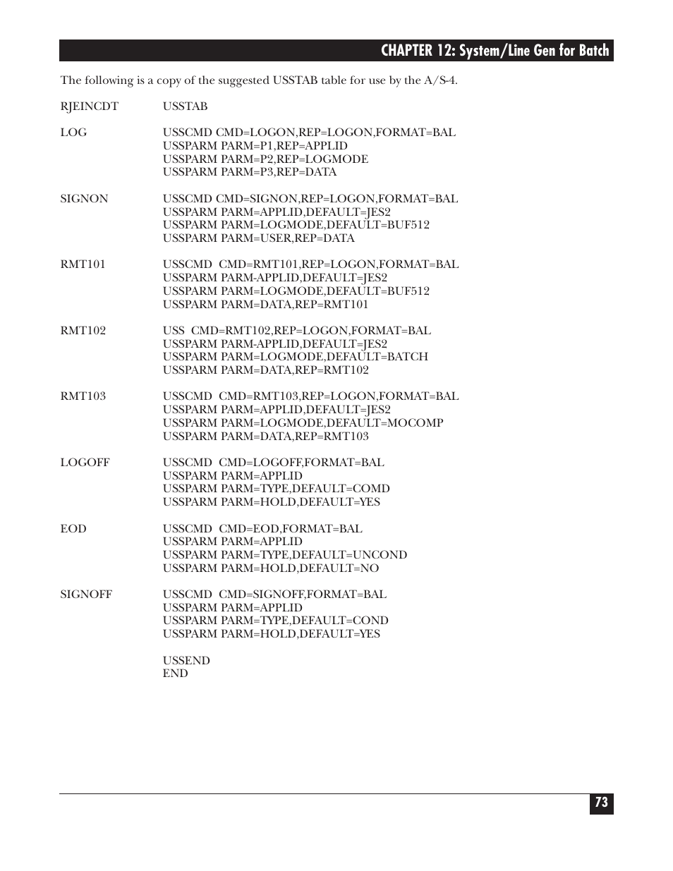 Chapter 12: system/line gen for batch | Black Box PROTOCOL CONVERTER A/S-4 User Manual | Page 74 / 88
