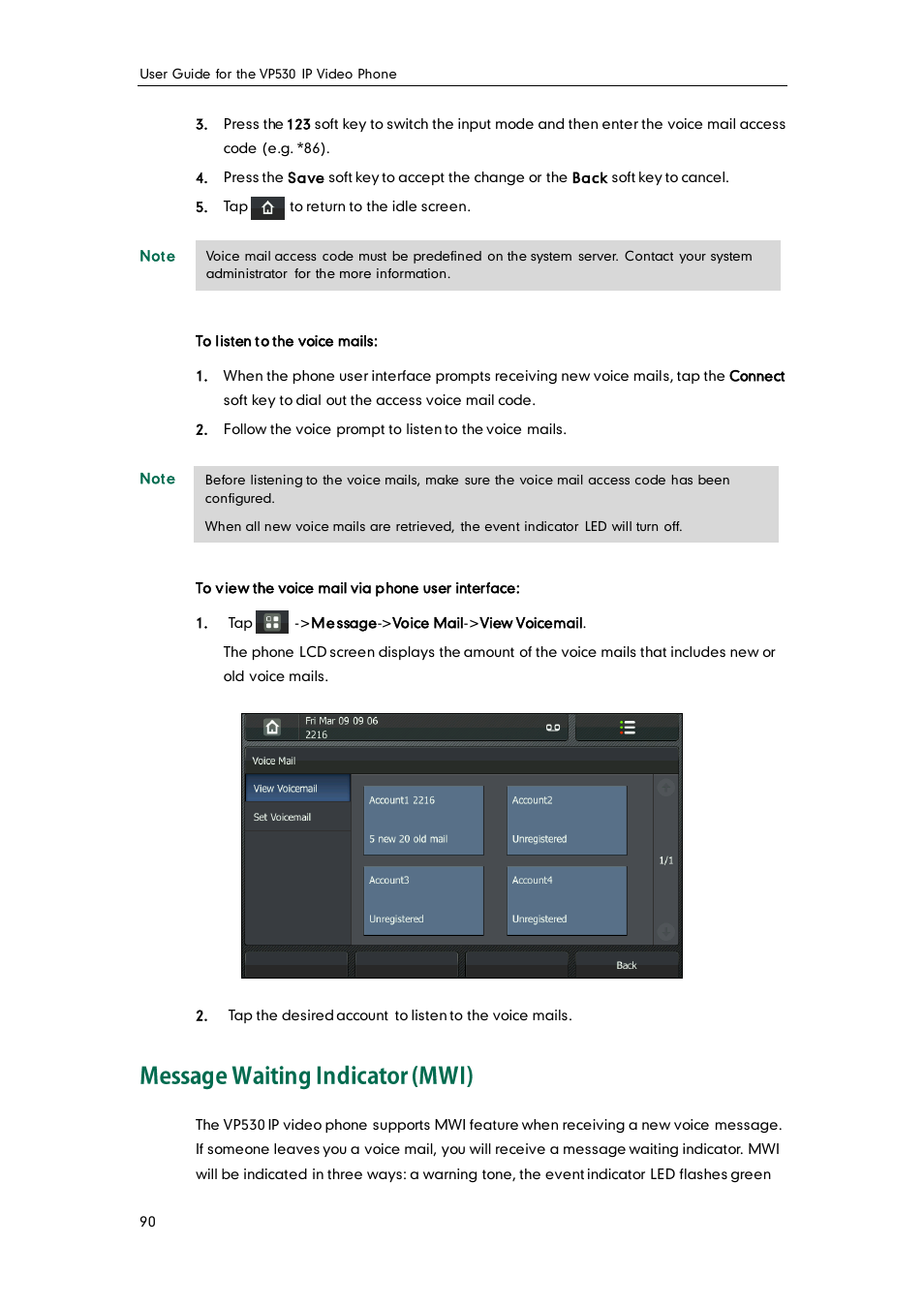 Message waiting indicator (mwi) | Yealink VP530 User Manual | Page 102 / 116