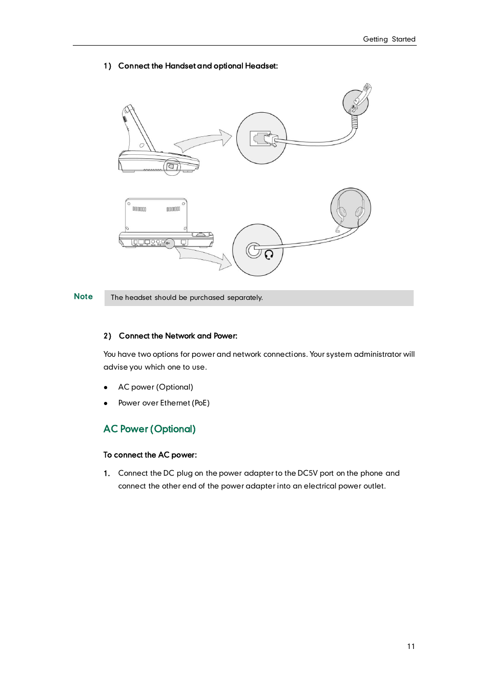 Ac power (optional) | Yealink VP530 User Manual | Page 23 / 116