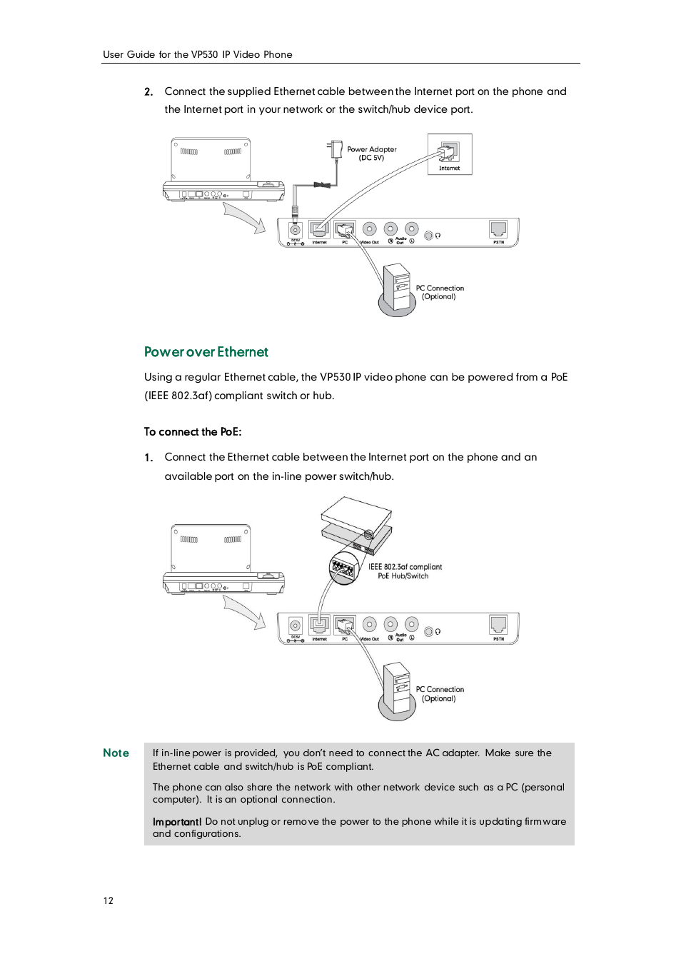 Power over ethernet | Yealink VP530 User Manual | Page 24 / 116