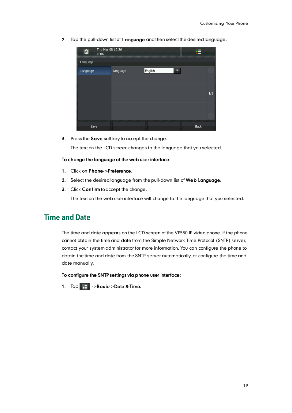 Time and date | Yealink VP530 User Manual | Page 31 / 116
